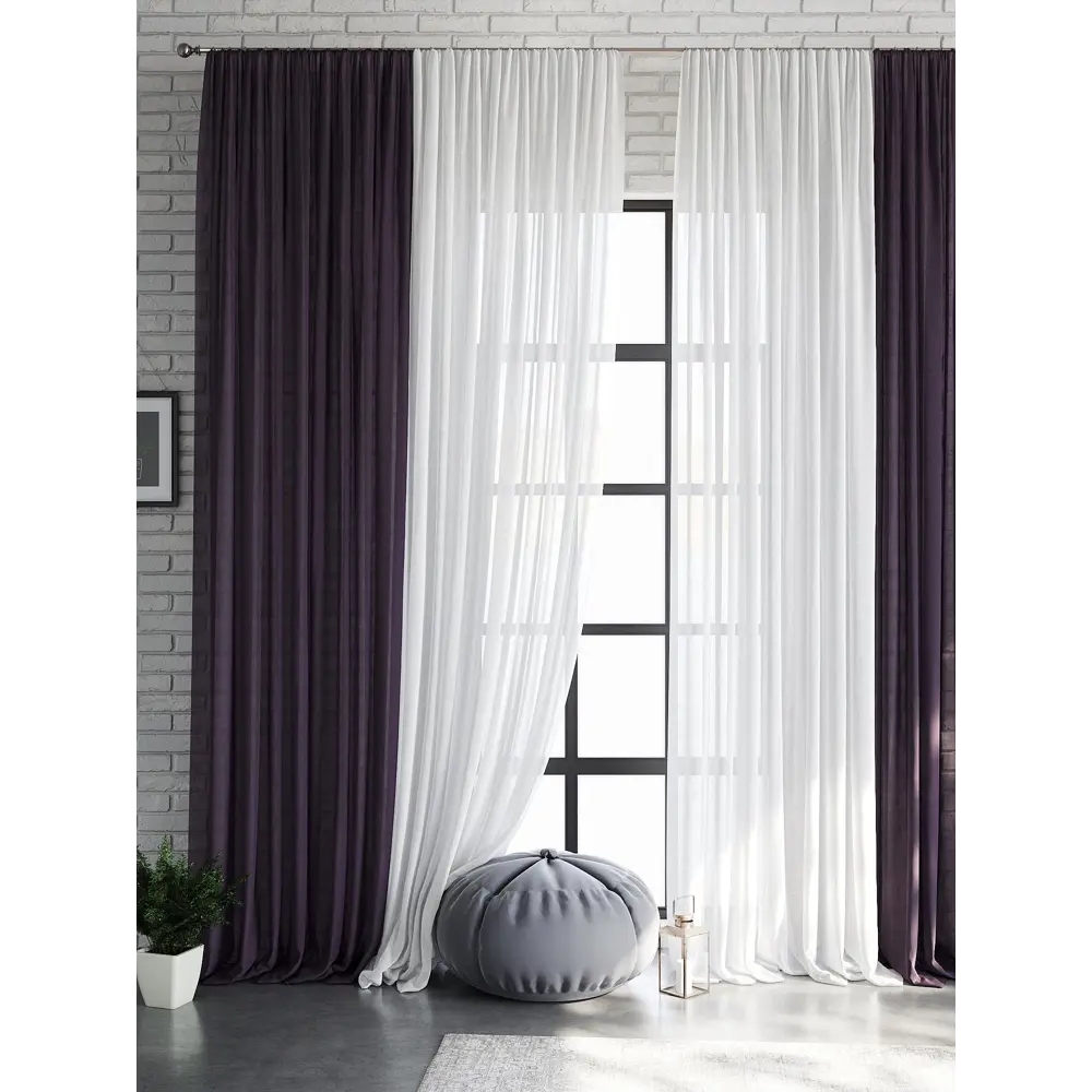 Фото 2 Тюль на шторной ленте At Home Дамос 600x290 см цвет фиолетовый Фото 2 Тюль на шторной ленте At Home Дамос 600x290 см цвет фиолетовый