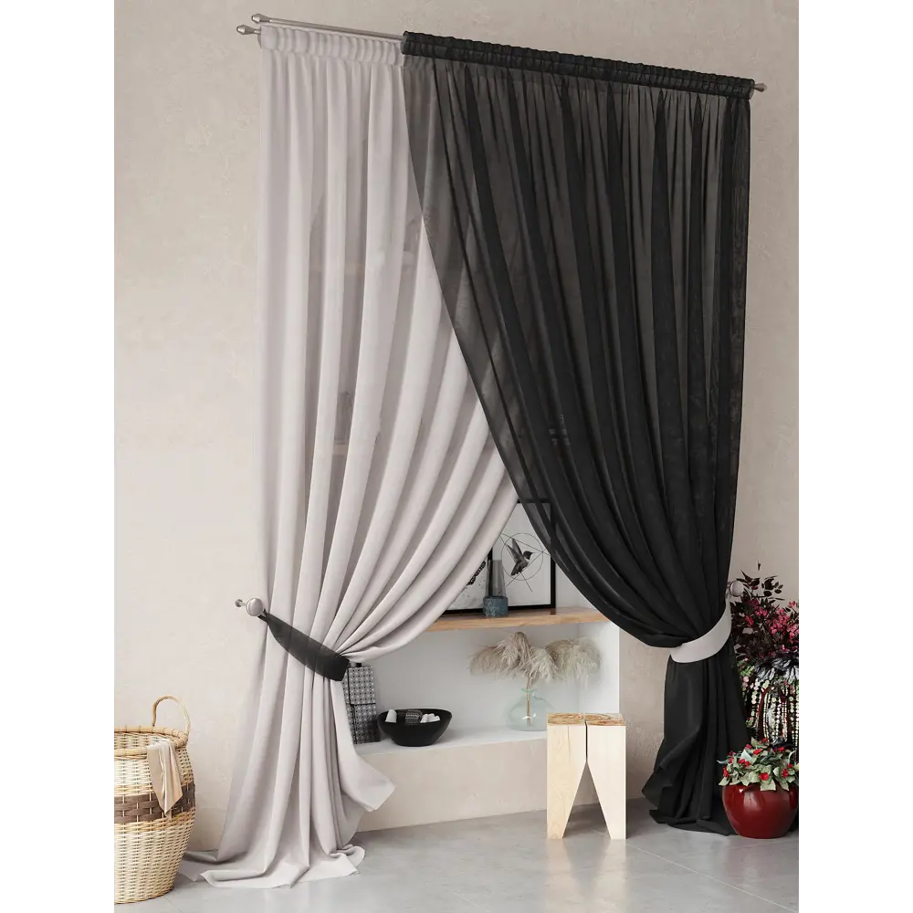 Фото 7 Тюль на шторной ленте At Home Нариа 300x260 см цвет серо-черный Фото 7 Тюль на шторной ленте At Home Нариа 300x260 см цвет серо-черный
