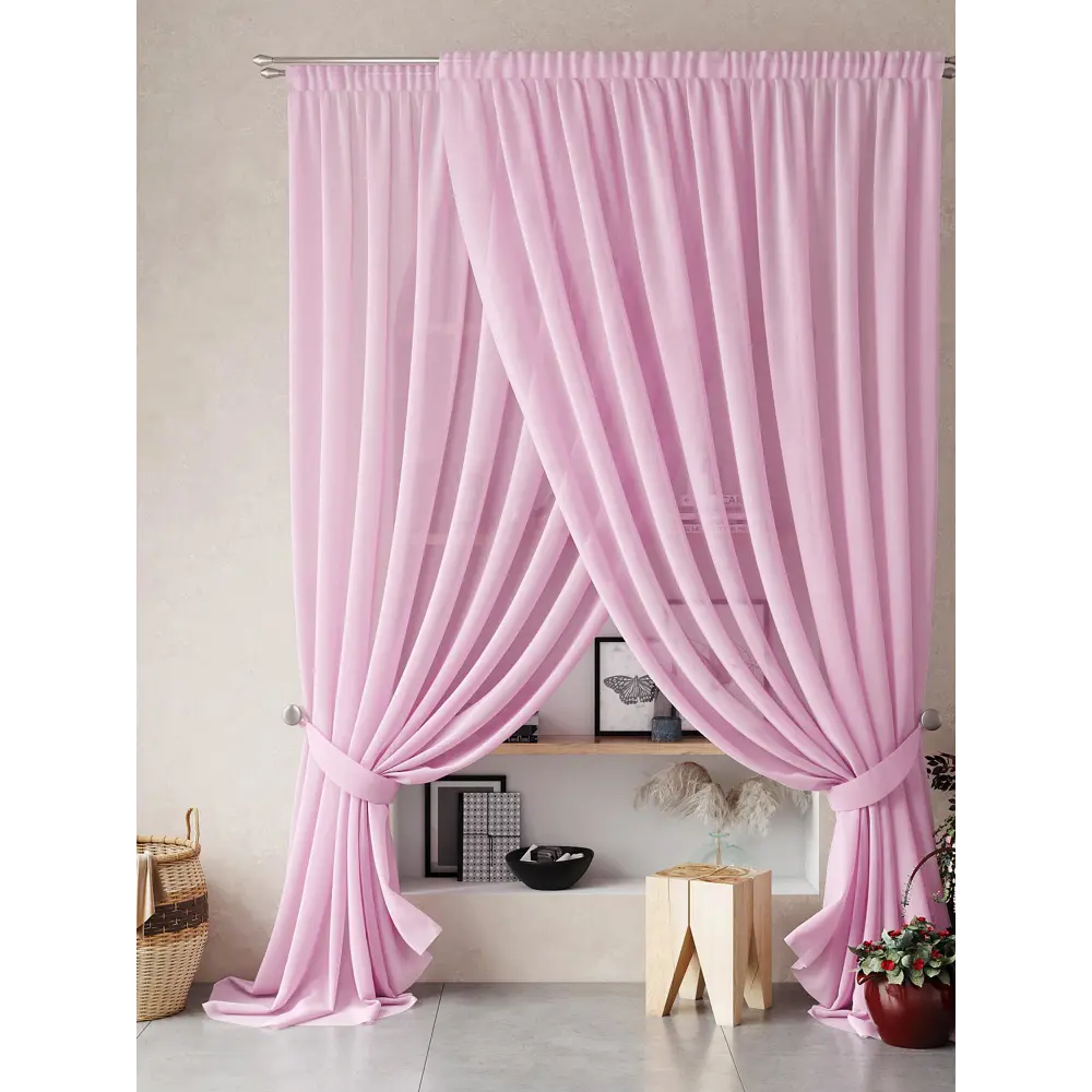 Фото Тюль на шторной ленте At Home Нариа 300x280 см цвет розовый