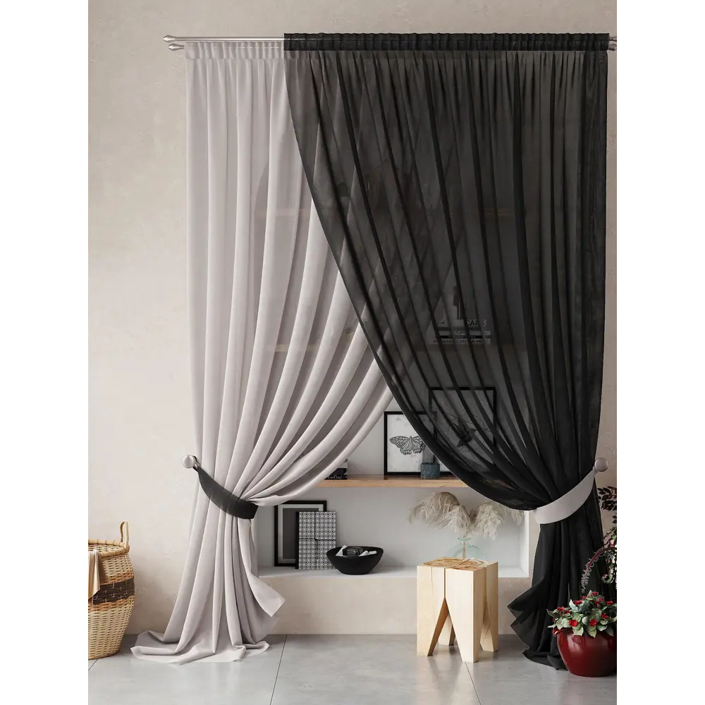 Фото 8 Тюль на шторной ленте At Home Нариа 300x250 см цвет серо-черный Фото 8 Тюль на шторной ленте At Home Нариа 300x250 см цвет серо-черный