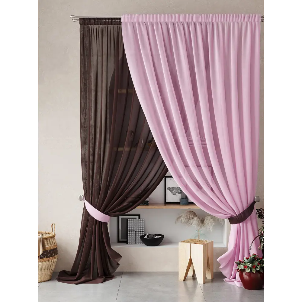 Фото 7 Тюль на шторной ленте At Home Нариа 300x270 см цвет коричнево-розовый
