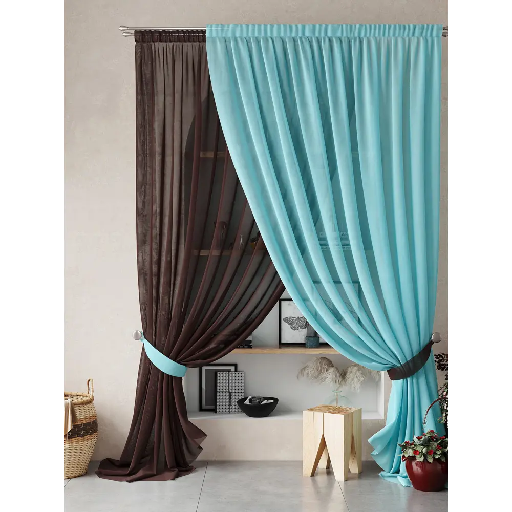 Фото 6 Тюль на шторной ленте At Home Нариа 300x250 см цвет коричнево-бирюзовый Фото 6 Тюль на шторной ленте At Home Нариа 300x250 см цвет коричнево-бирюзовый