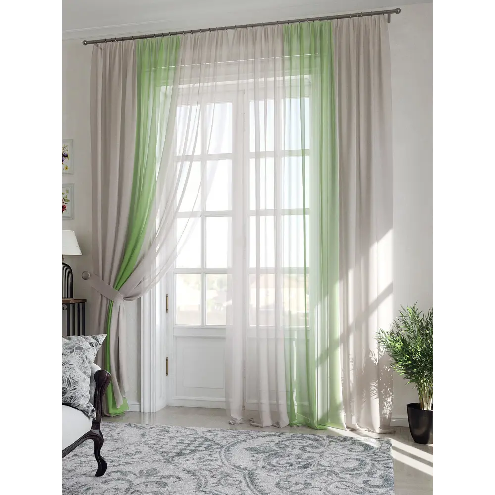 Фото 8 Тюль на шторной ленте At Home Лаури 300x290 см цвет серо-зеленый Фото 8 Тюль на шторной ленте At Home Лаури 300x290 см цвет серо-зеленый