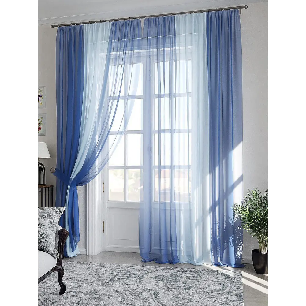 Фото 7 Тюль на шторной ленте At Home Лаури 300x270 см цвет сине-голубой