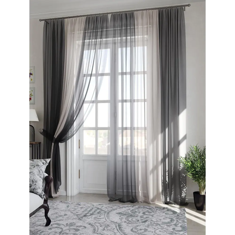 Фото 6 Тюль на шторной ленте At Home Лаури 300x290 см цвет серо-черный Фото 6 Тюль на шторной ленте At Home Лаури 300x290 см цвет серо-черный