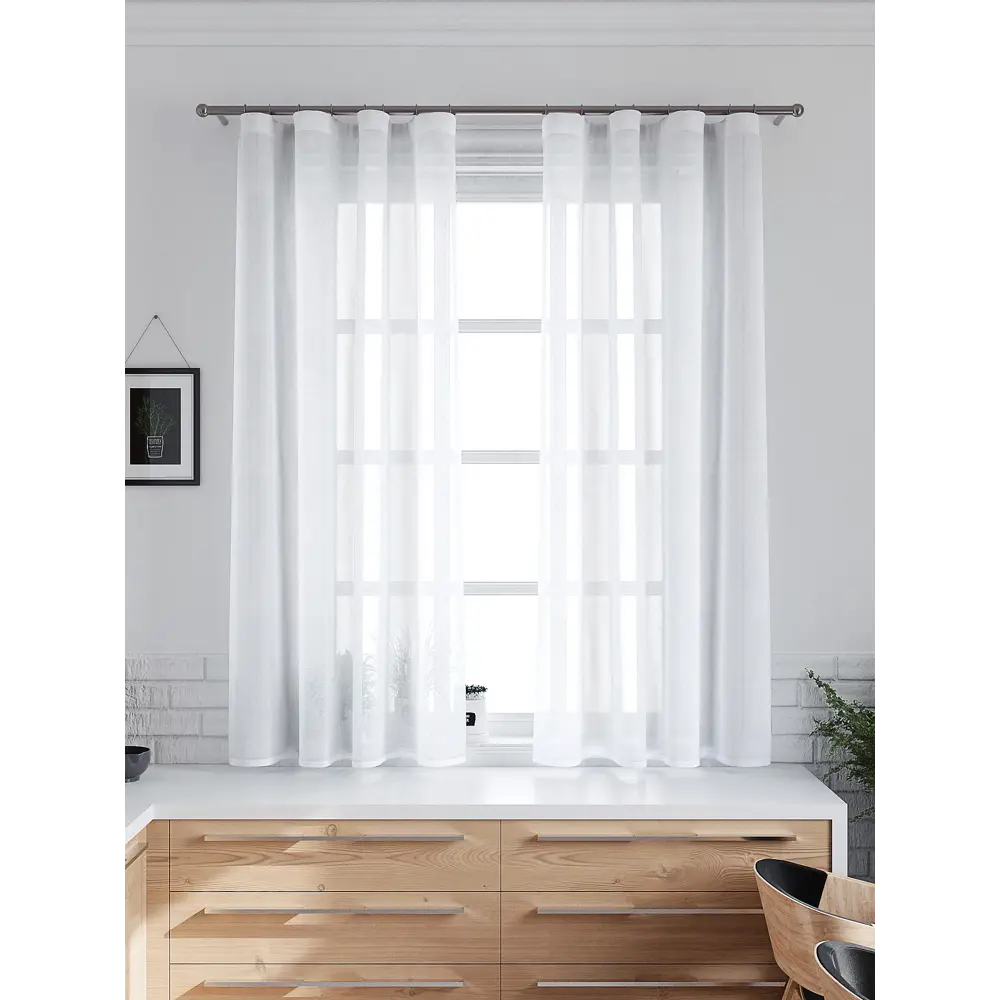 Фото 3 Тюль на шторной ленте At Home Юнис 145x160 см цвет белый Фото 3 Тюль на шторной ленте At Home Юнис 145x160 см цвет белый