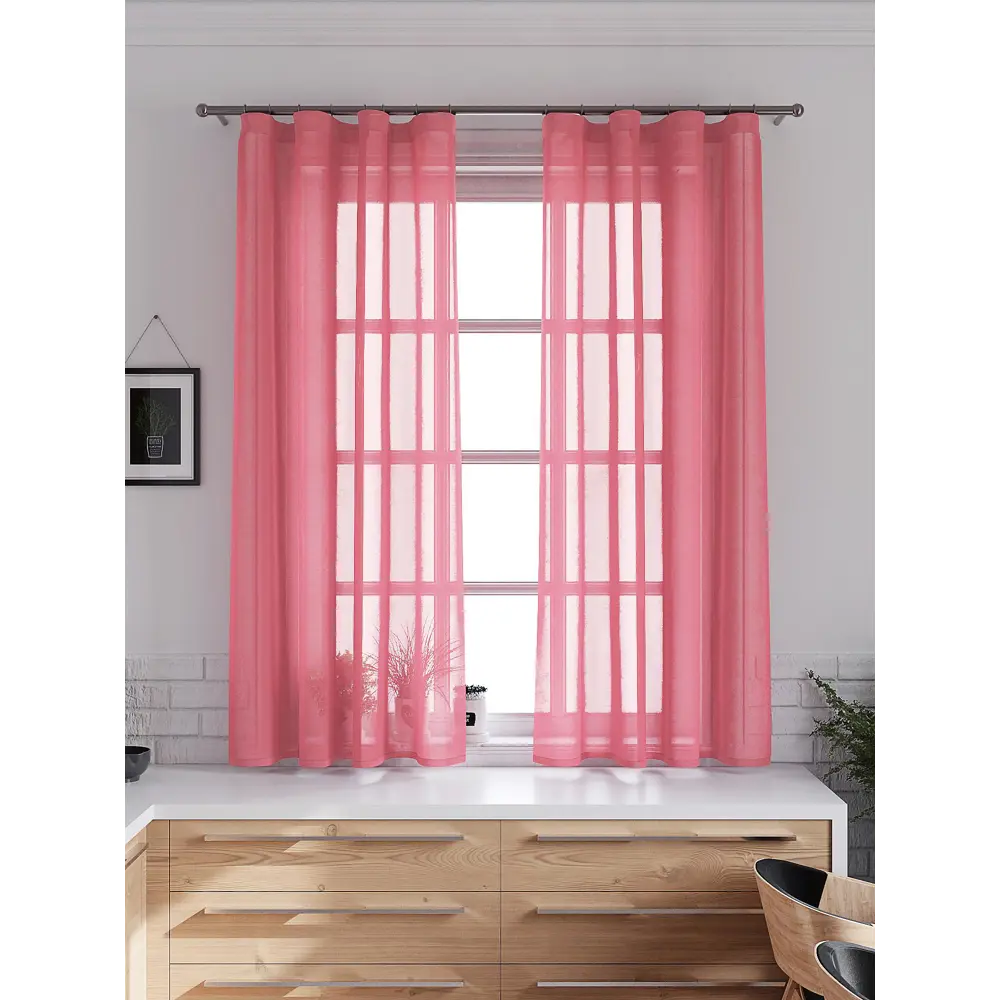 Фото 3 Тюль на шторной ленте At Home Юнис 145x160 см цвет брусника Фото 3 Тюль на шторной ленте At Home Юнис 145x160 см цвет брусника