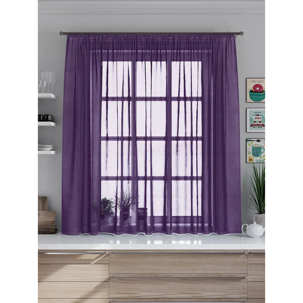 Фото 2 Тюль на шторной ленте At Home Таюс 300x160 см цвет фиолетовый