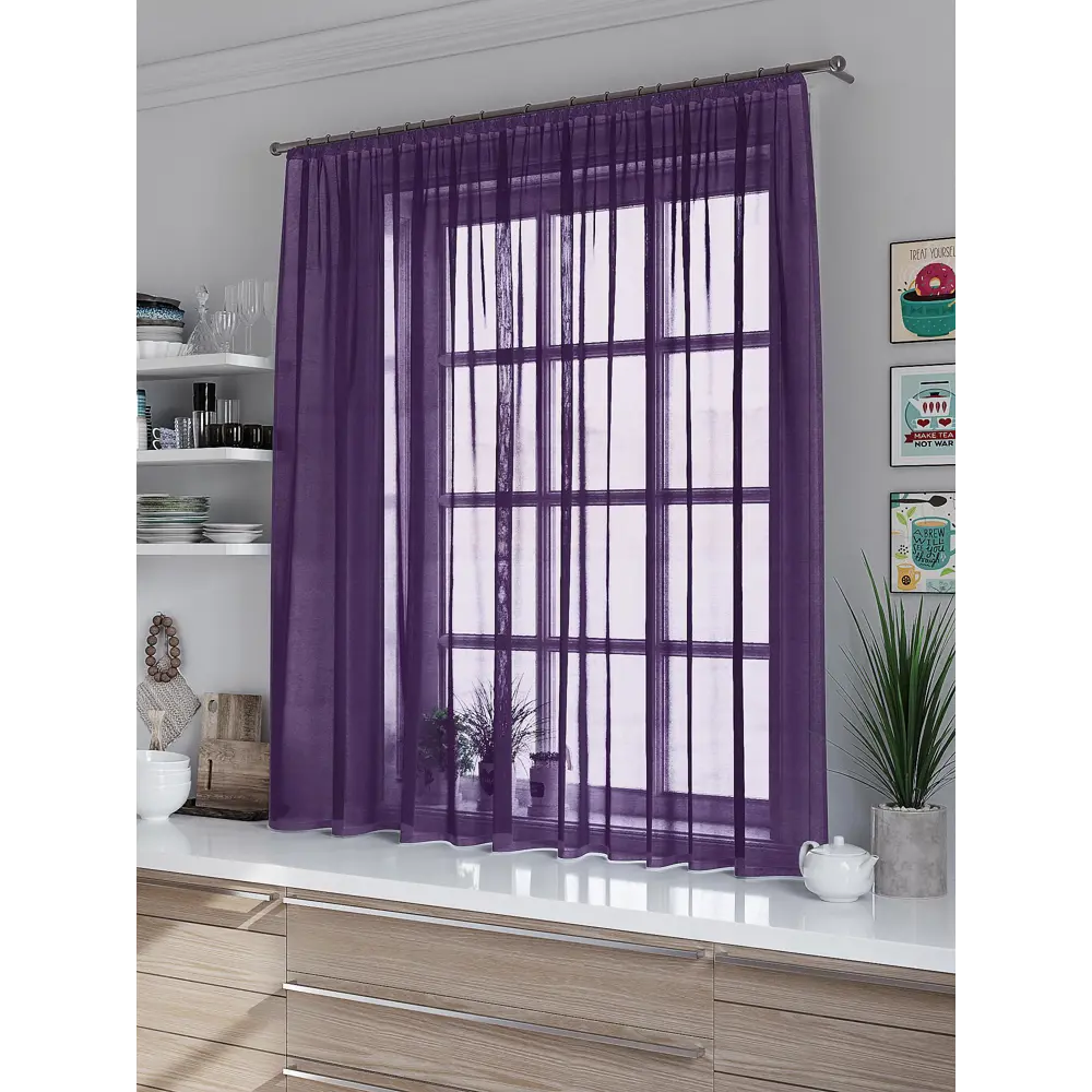 Фото 4 Тюль на шторной ленте At Home Таюс 300x160 см цвет фиолетовый