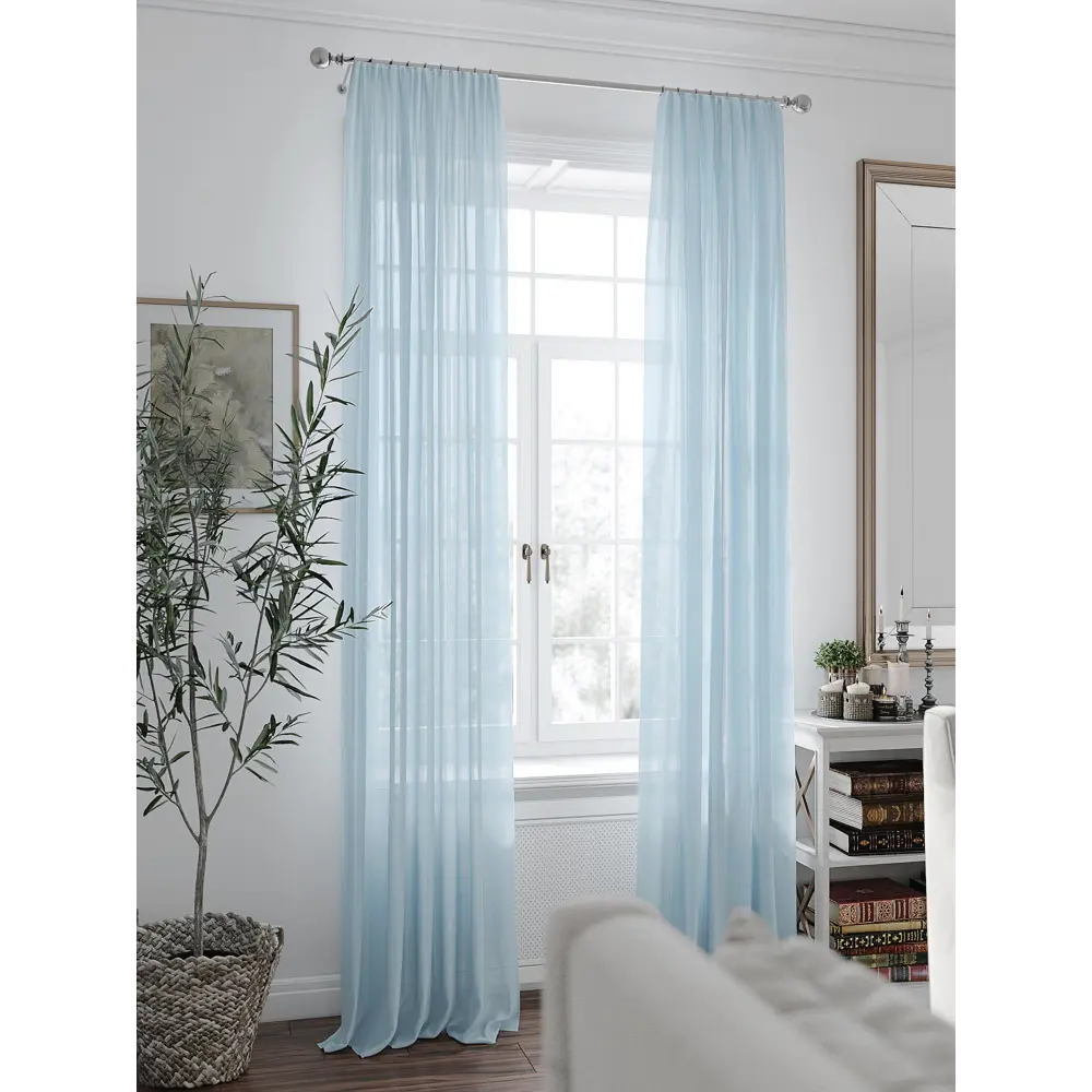 Фото 2 Тюль на шторной ленте At Home Офио 200x240 см цвет голубой