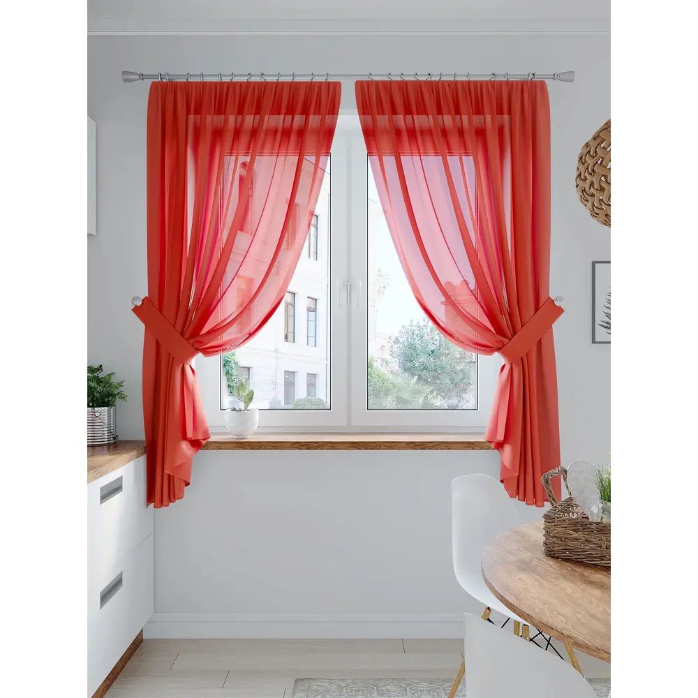 Фото 2 Тюль на шторной ленте At Home Лирика 200x145 см цвет красный Фото 2 Тюль на шторной ленте At Home Лирика 200x145 см цвет красный