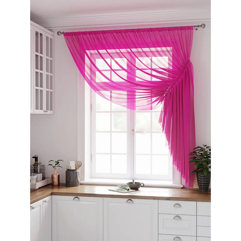 Фото 2 Тюль на шторной ленте At Home Шерин 300x180 см цвет фуксия