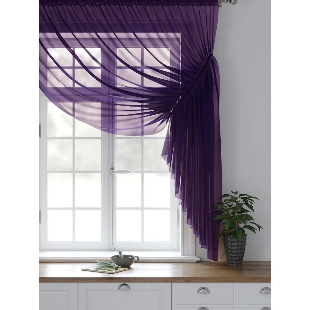 Фото 3 Тюль на шторной ленте At Home Шерин 300x180 см цвет фиолетовый