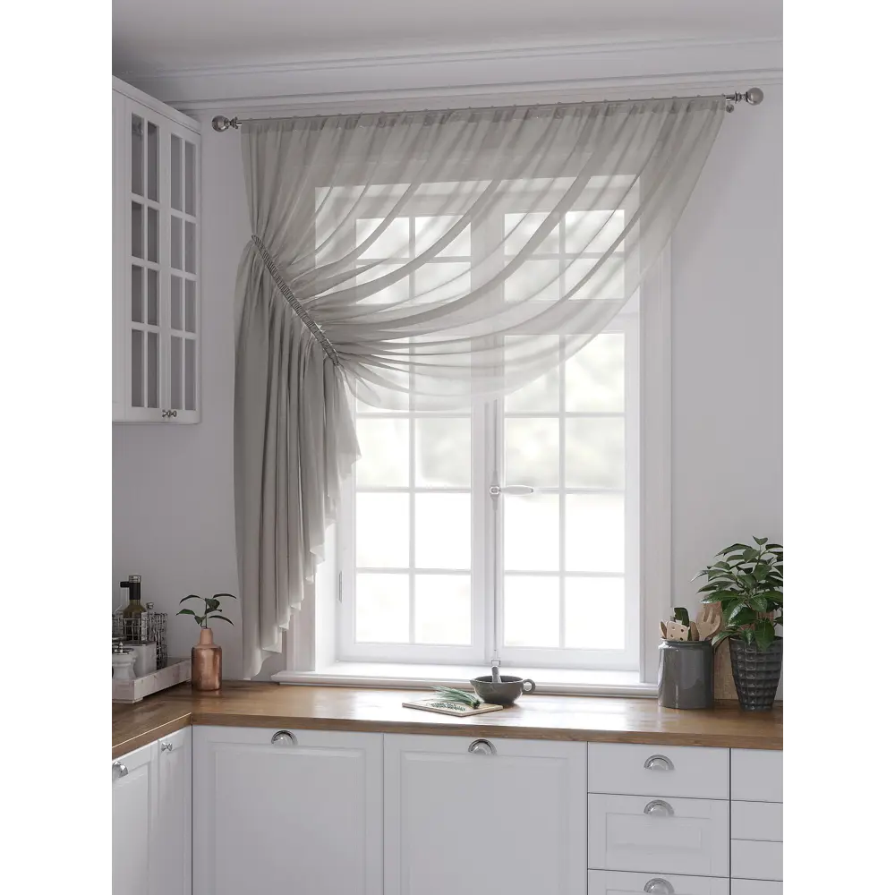 Фото 2 Тюль на шторной ленте At Home Тициния 300x180 см цвет серый Фото 2 Тюль на шторной ленте At Home Тициния 300x180 см цвет серый