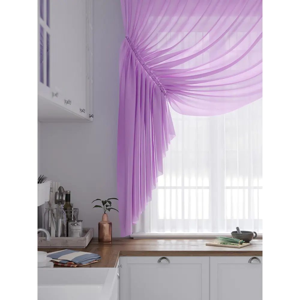 Фото 3 Тюль на шторной ленте At Home Лолиф 300x180 см цвет сиреневый