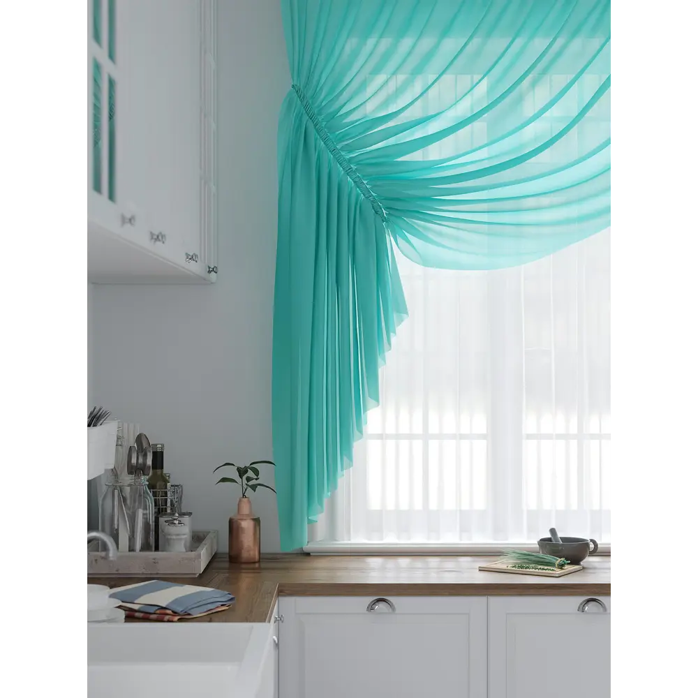 Фото 3 Тюль на шторной ленте At Home Лолиф 300x180 см цвет бирюзовый Фото 3 Тюль на шторной ленте At Home Лолиф 300x180 см цвет бирюзовый