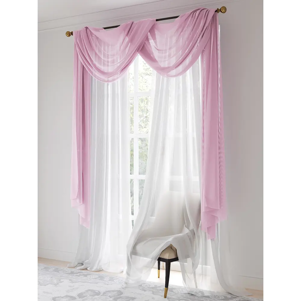 Фото 2 Тюль на шторной ленте At Home Раланс 200x260 см цвет розовый