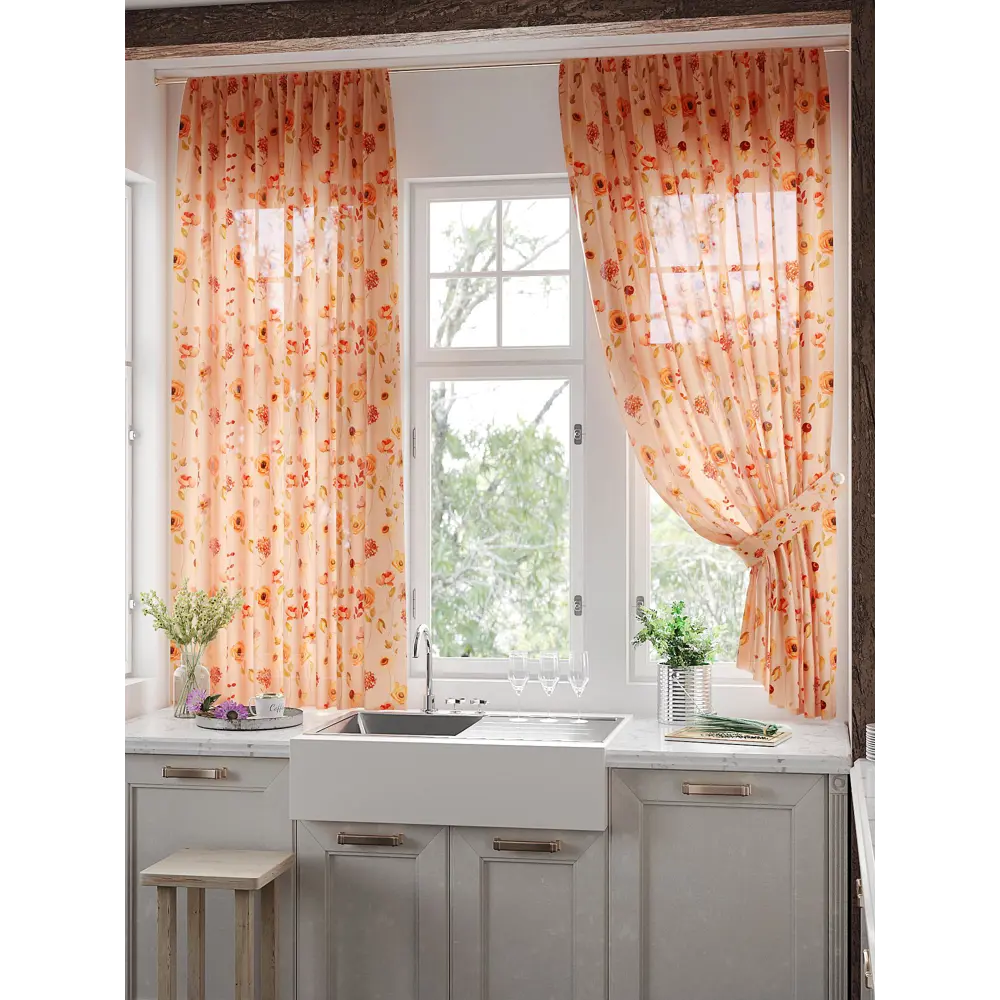 Фото 3 Тюль для кухни на шторной ленте At Home Ханмирос 150x180 см цвет оранжевый Фото 3 Тюль для кухни на шторной ленте At Home Ханмирос 150x180 см цвет оранжевый
