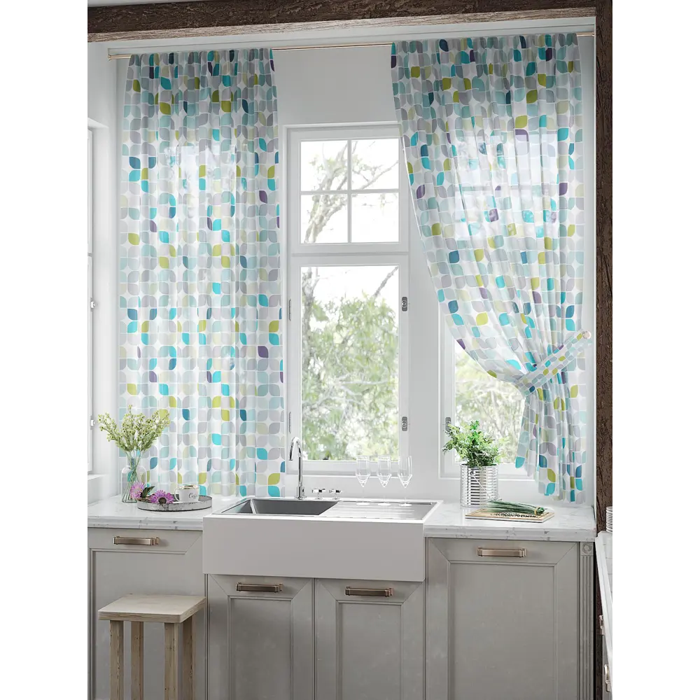 Фото 3 Тюль для кухни на шторной ленте At Home Римантрис 150x180 см цвет белый Фото 3 Тюль для кухни на шторной ленте At Home Римантрис 150x180 см цвет белый