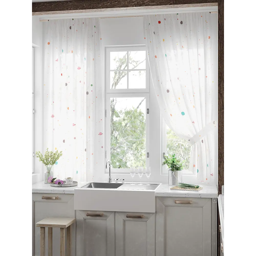 Фото 3 Тюль для кухни на шторной ленте At Home Рикнетрис 150x180 см цвет белый Фото 3 Тюль для кухни на шторной ленте At Home Рикнетрис 150x180 см цвет белый