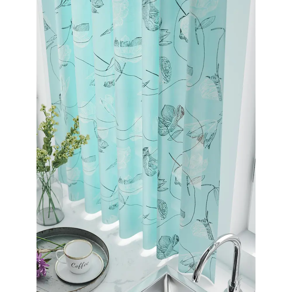 Фото 2 Тюль для кухни на шторной ленте At Home Брентери 150x180 см цвет бирюзовый Фото 2 Тюль для кухни на шторной ленте At Home Брентери 150x180 см цвет бирюзовый