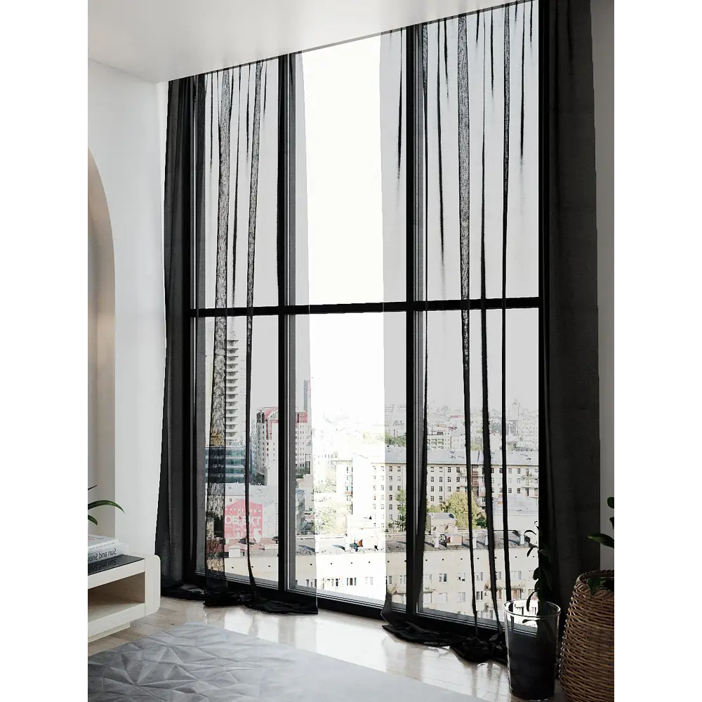 Фото 2 Тюль на шторной ленте At Home Гюстин 150x270 см цвет черный Фото 2 Тюль на шторной ленте At Home Гюстин 150x270 см цвет черный