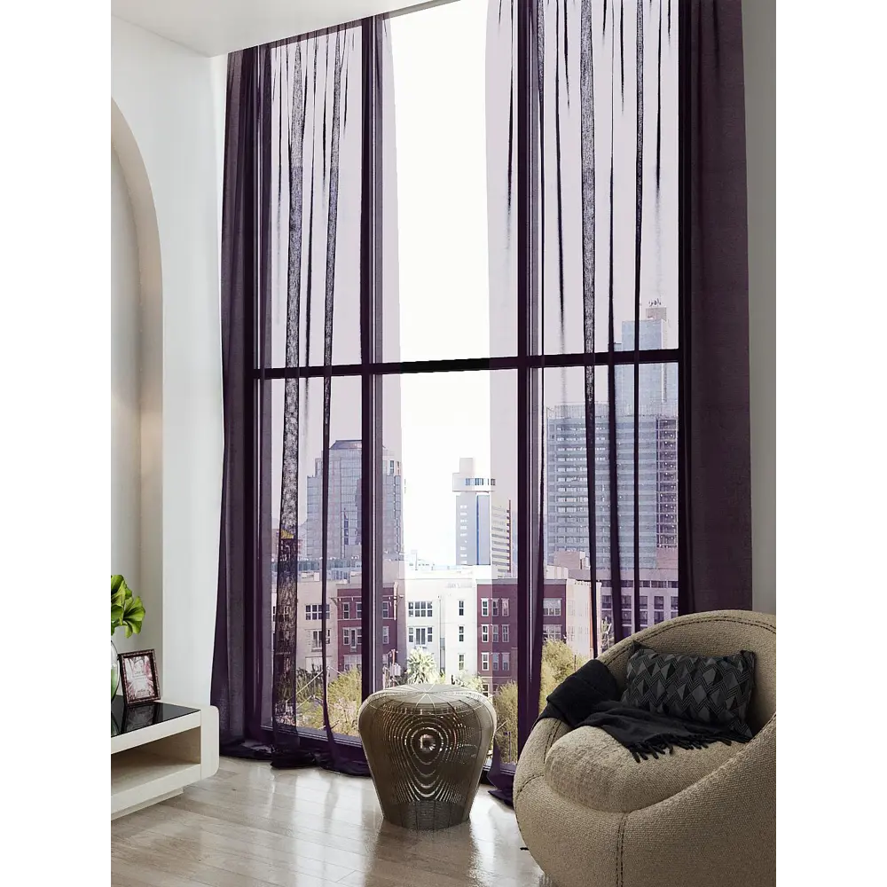 Фото 2 Тюль на шторной ленте At Home Тавия 150x300 см цвет фиолетовый Фото 2 Тюль на шторной ленте At Home Тавия 150x300 см цвет фиолетовый