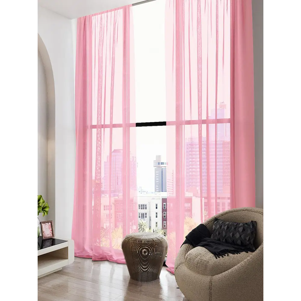 Фото 2 Тюль на шторной ленте At Home Тавия 150x300 см цвет розовый Фото 2 Тюль на шторной ленте At Home Тавия 150x300 см цвет розовый