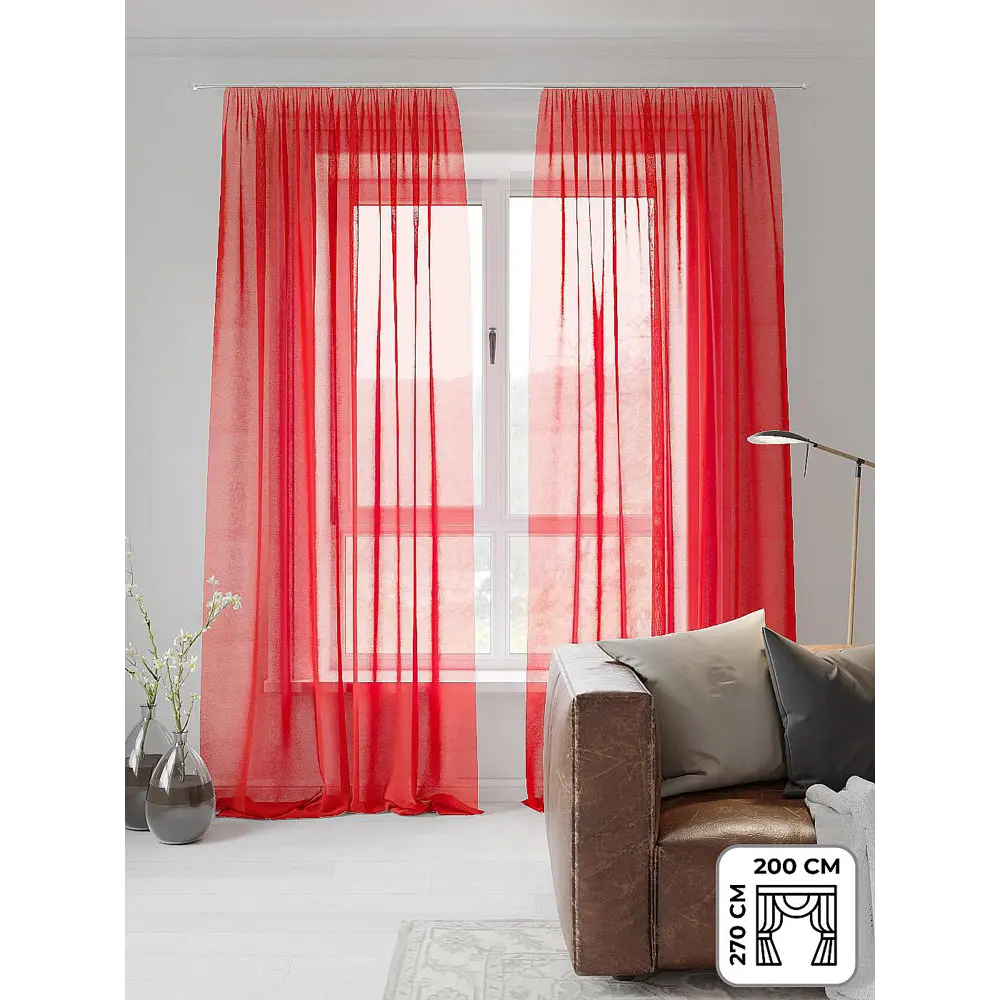 Фото 4 Тюль на шторной ленте At Home Бушар 200x270 см цвет красный Фото 4 Тюль на шторной ленте At Home Бушар 200x270 см цвет красный