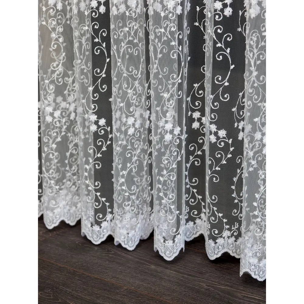 Фото Тюль на шторной ленте I-Linen Вьюнок 300x250 см цвет белый Фото Тюль на шторной ленте I-Linen Вьюнок 300x250 см цвет белый