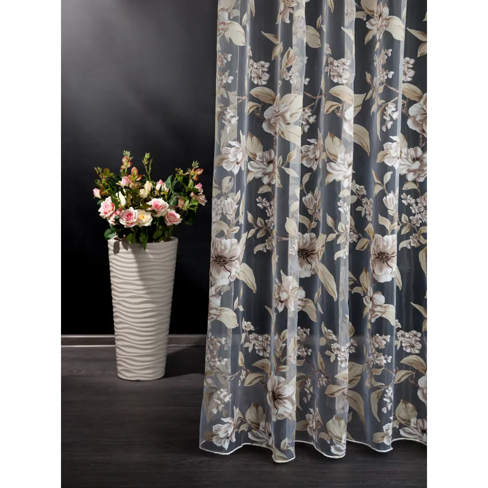 Фото 2 Тюль на шторной ленте I-Linen Органза Цветы 400x260 см цвет бежевый Фото 2 Тюль на шторной ленте I-Linen Органза Цветы 400x260 см цвет бежевый