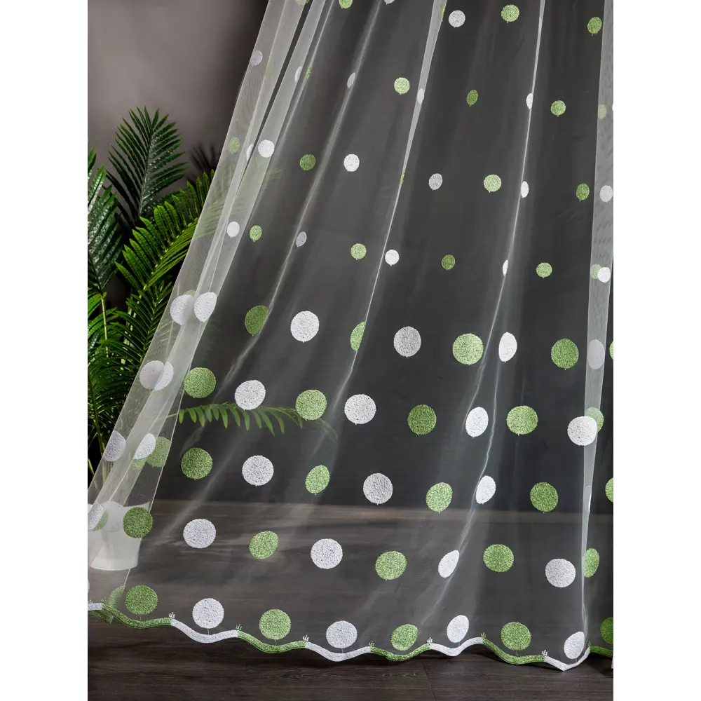 Фото 5 Тюль на шторной ленте I-Linen Шарики 300x250 см цвет зеленый Фото 5 Тюль на шторной ленте I-Linen Шарики 300x250 см цвет зеленый
