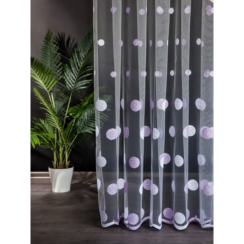 Фото 2 Тюль на шторной ленте I-Linen Шарики 500x250 см цвет сиреневый Фото 2 Тюль на шторной ленте I-Linen Шарики 500x250 см цвет сиреневый