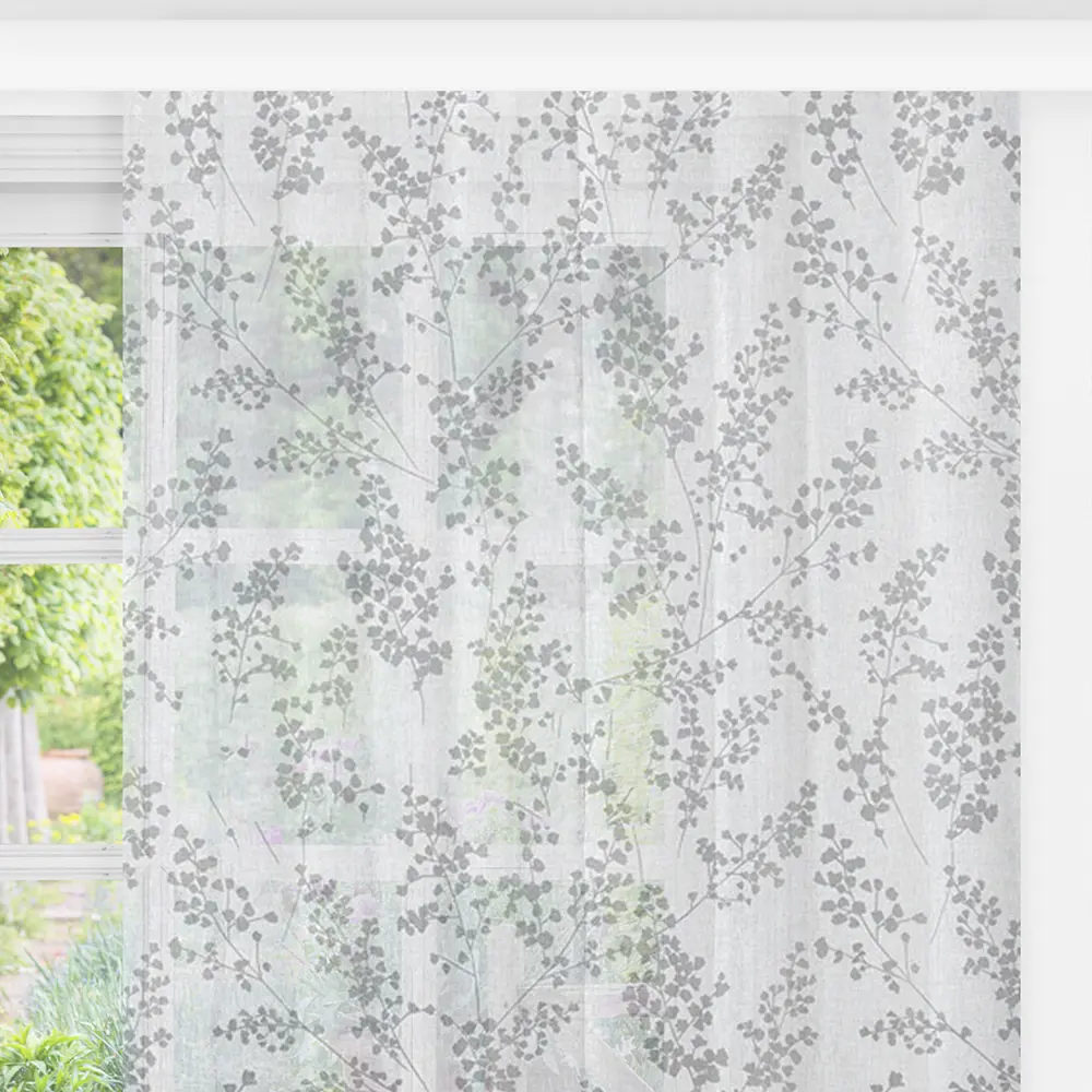 Фото 2 Тюль на шторной ленте для кухни Altali Акация грей 200x270 см цвет белый
