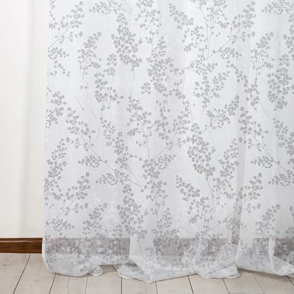 Фото 3 Тюль на шторной ленте для кухни Altali Акация грей 200x270 см цвет белый