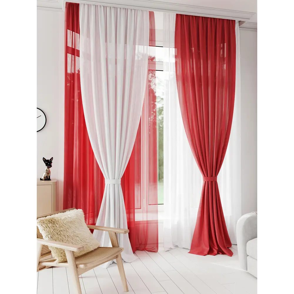 Фото 3 Тюль на шторной ленте At Home Аруфина-06 300x280 см цвет белый, красный Фото 3 Тюль на шторной ленте At Home Аруфина-06 300x280 см цвет белый, красный