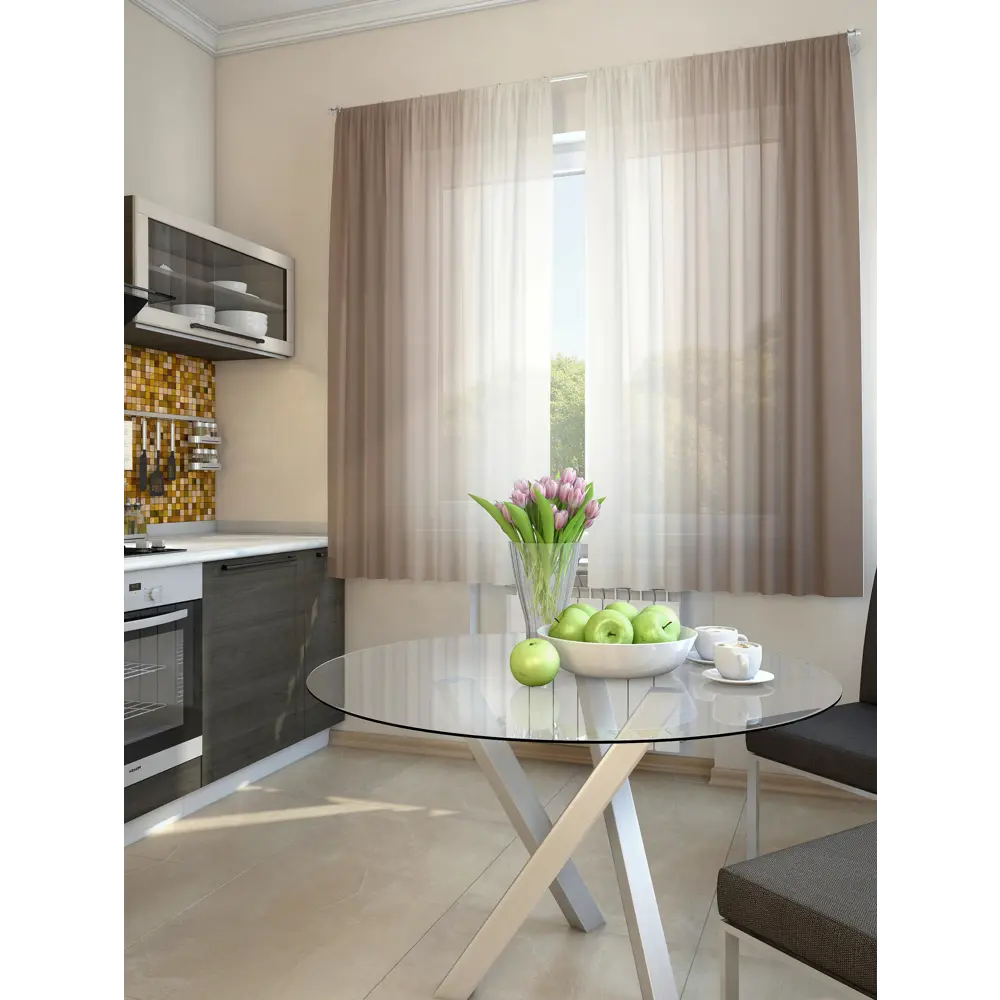 Фото 3 Тюль для кухни на шторной ленте At Home Хроа 150x180 см цвет шоколад Фото 3 Тюль для кухни на шторной ленте At Home Хроа 150x180 см цвет шоколад