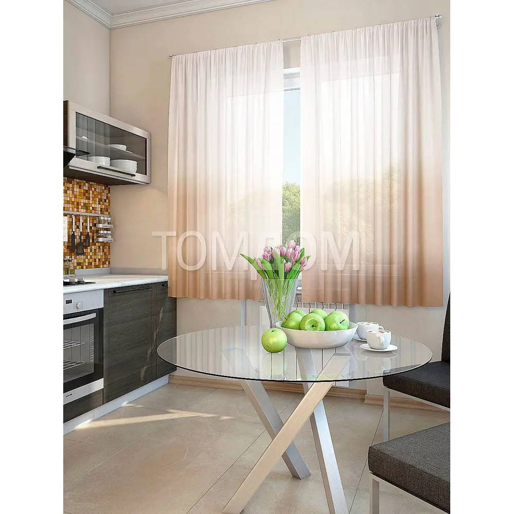 Фото 3 Тюль для кухни на шторной ленте At Home Никар 150x180 см цвет бежевый Фото 3 Тюль для кухни на шторной ленте At Home Никар 150x180 см цвет бежевый