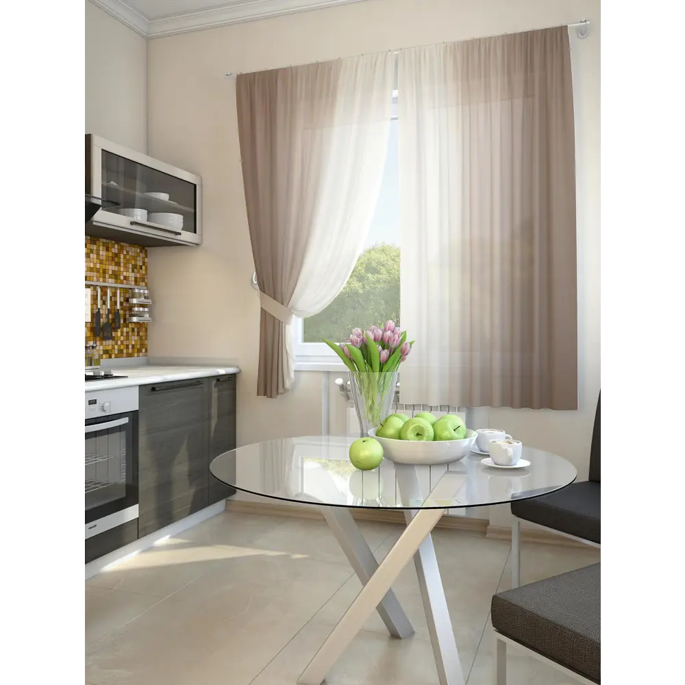 Фото 2 Тюль для кухни на шторной ленте At Home Хроа 150x180 см цвет шоколад Фото 2 Тюль для кухни на шторной ленте At Home Хроа 150x180 см цвет шоколад