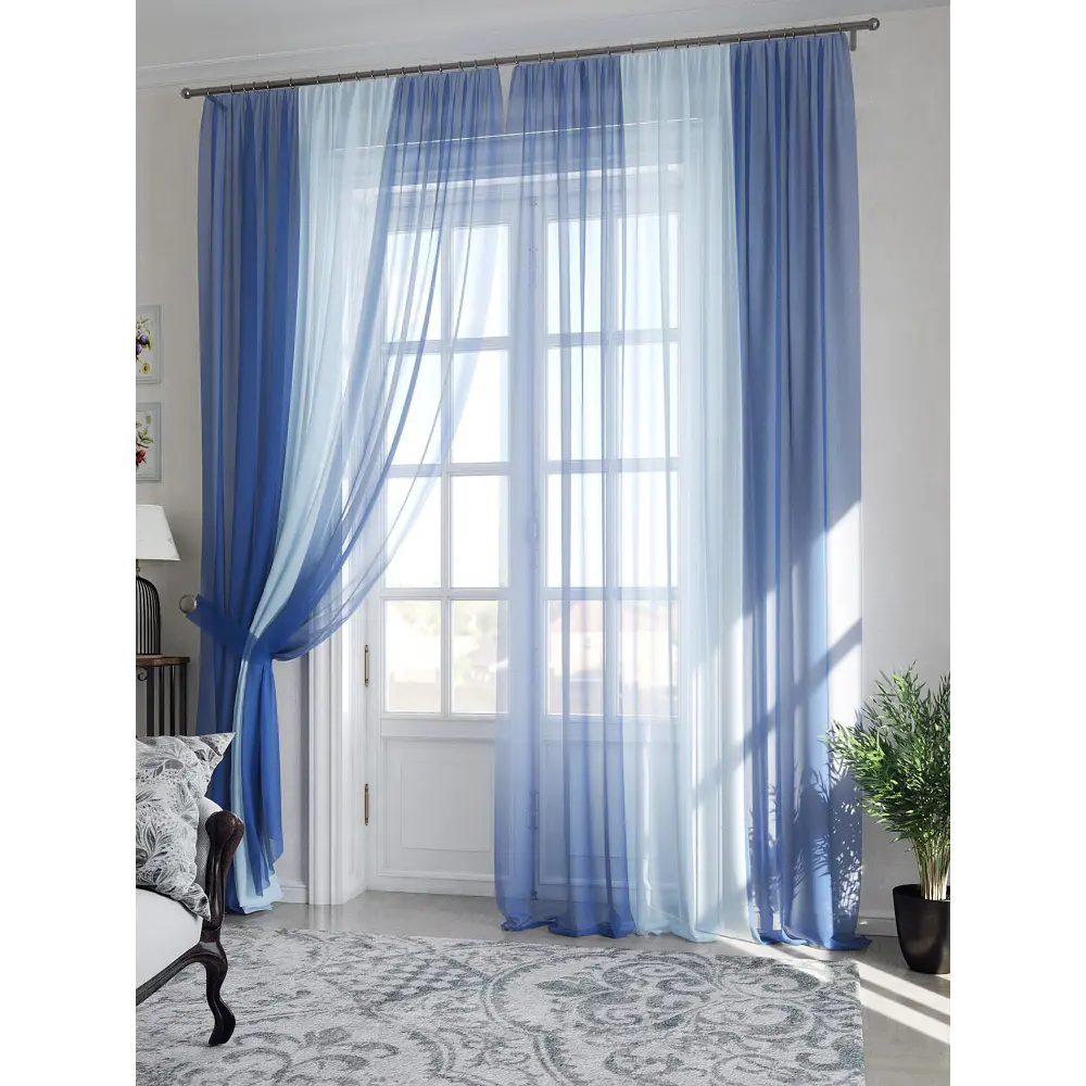 Фото 7 Тюль на шторной ленте At Home Лаури 300x290 см цвет сине-голубой