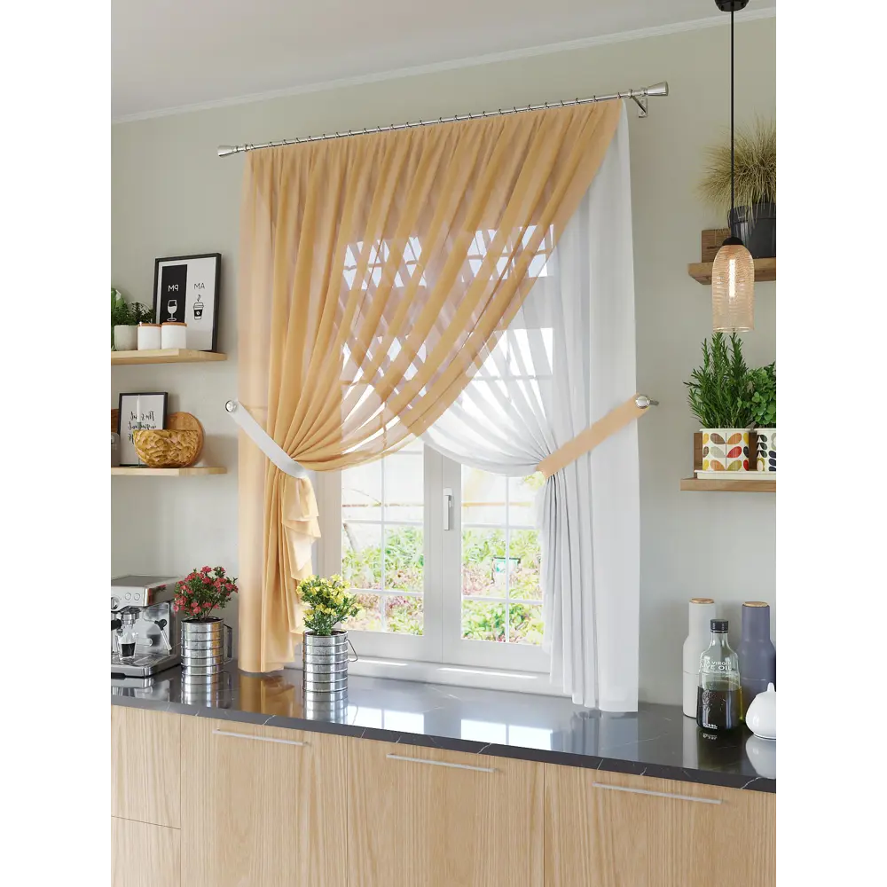 Фото 2 Тюль на шторной ленте At Home Макер 300x180 см цвет песочный