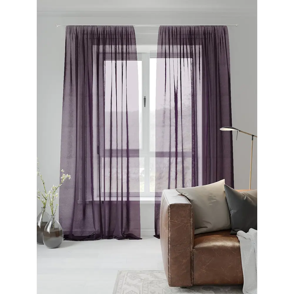 Фото 2 Тюль на шторной ленте At Home Бушар 200x270 см цвет фиолетовый Фото 2 Тюль на шторной ленте At Home Бушар 200x270 см цвет фиолетовый