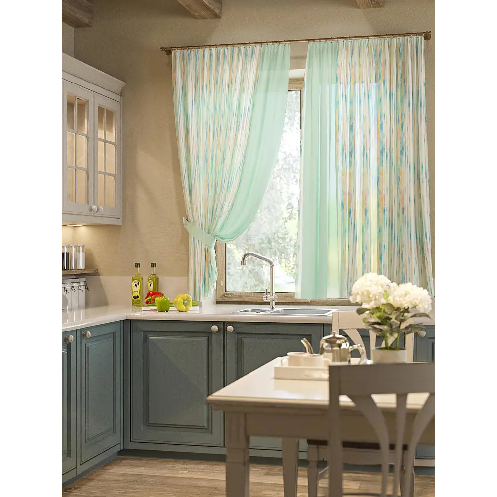 Фото 2 Тюль для кухни на шторной ленте At Home Айлиса 150x180 см цвет бежевый