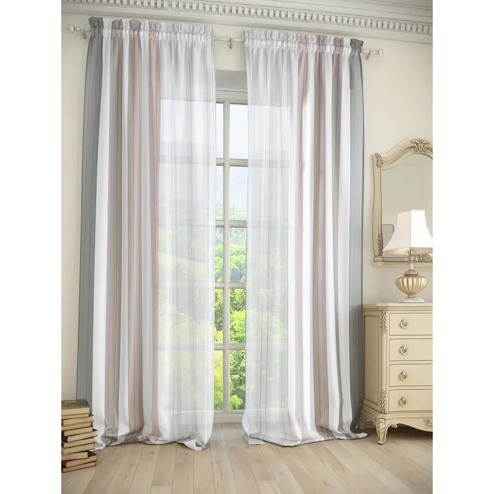 Фото Тюль на шторной ленте At Home Фория 150x280 см цвет серый