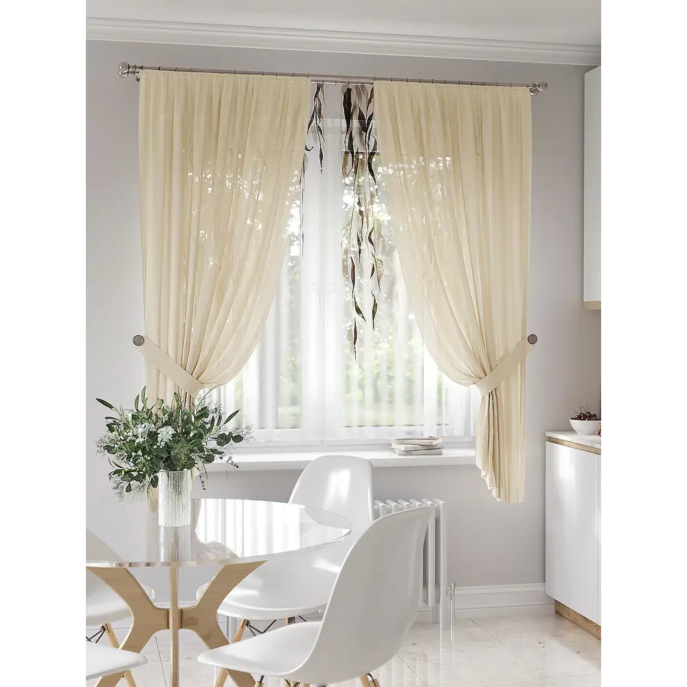 Фото Тюль на шторной ленте At Home Рилтен 300x150 см цвет бежевый