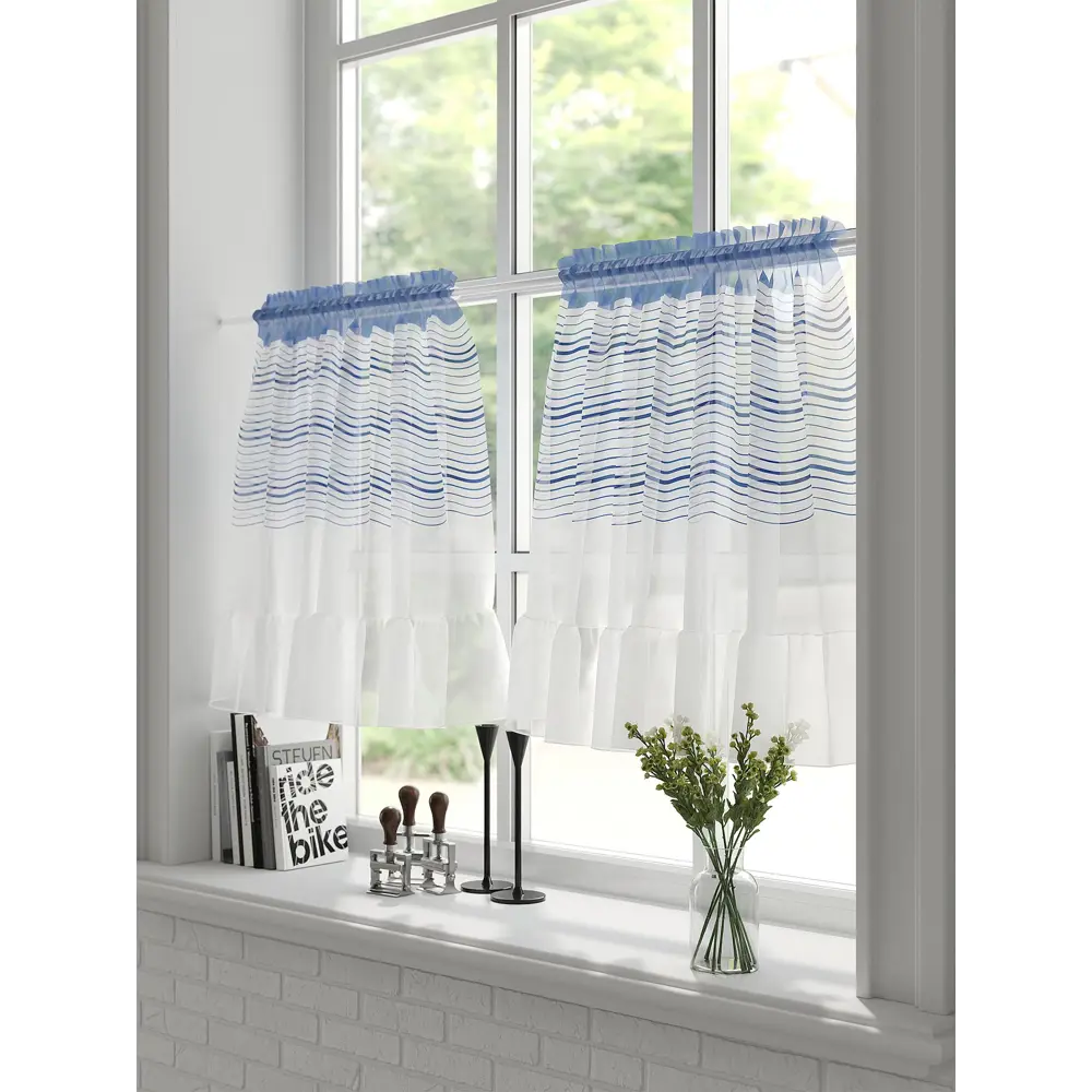 Фото 2 Тюль на кулиске AT Home Шелорист 100x60 см цвет белый, синий, голубой Фото 2 Тюль на кулиске AT Home Шелорист 100x60 см цвет белый, синий, голубой