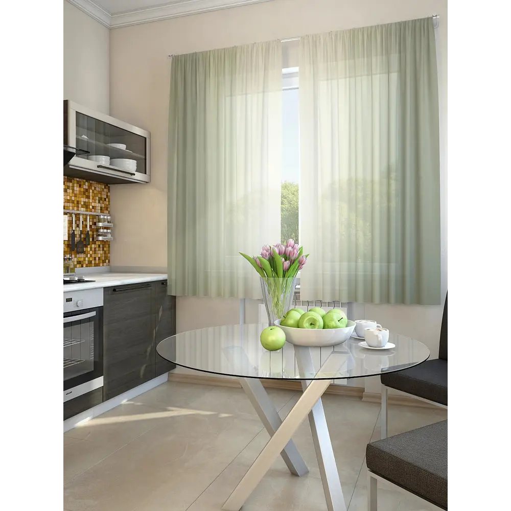 Фото 2 Тюль на шторной ленте для кухни Helga хроа HL-930147 150x180 см цвет бежевый