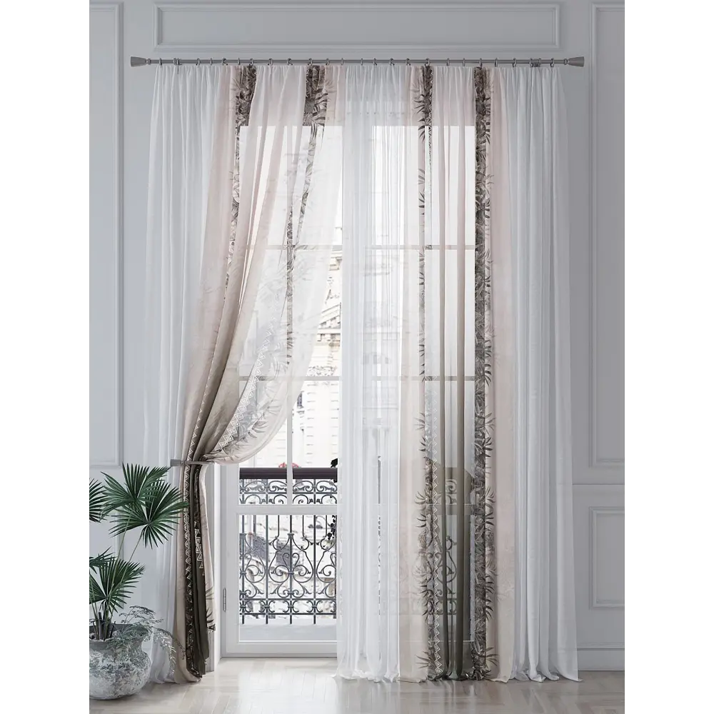 Фото 4 Тюль на шторной ленте Helga Рокиронс 150x260 см цвет бежевый