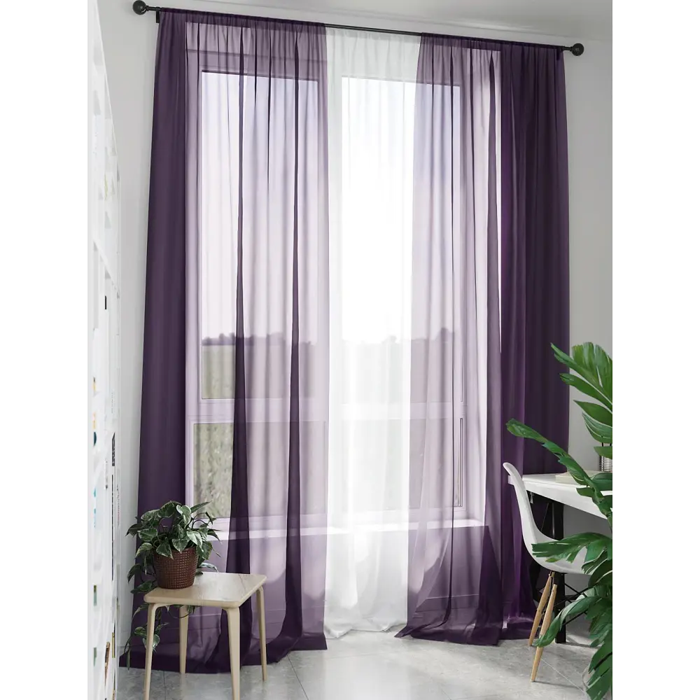 Фото Тюль на шторной ленте Helga "Мирела" 300x280 см цвет фиолетовый Фото Тюль на шторной ленте Helga "Мирела" 300x280 см цвет фиолетовый
