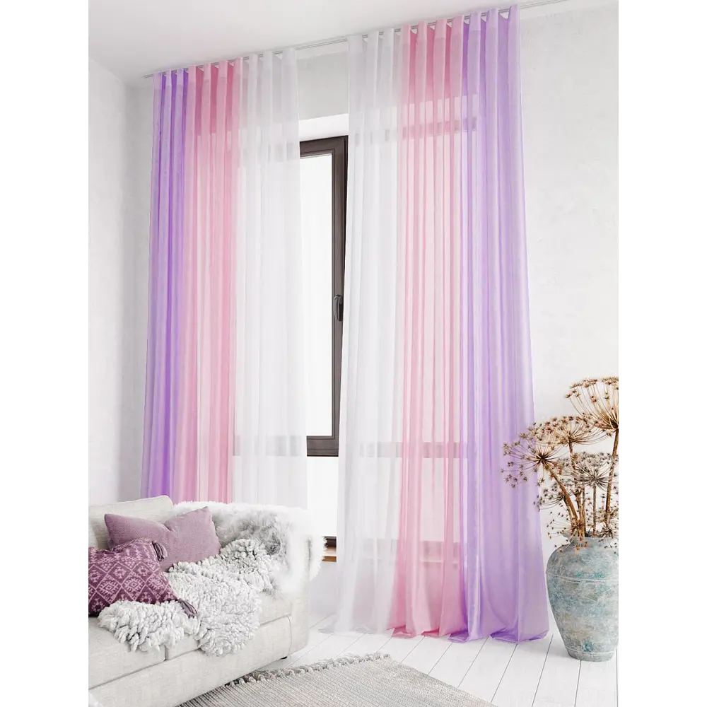 Фото Тюль на шторной ленте Helga Милури HL-206677-230 300x230 см цвет розовый